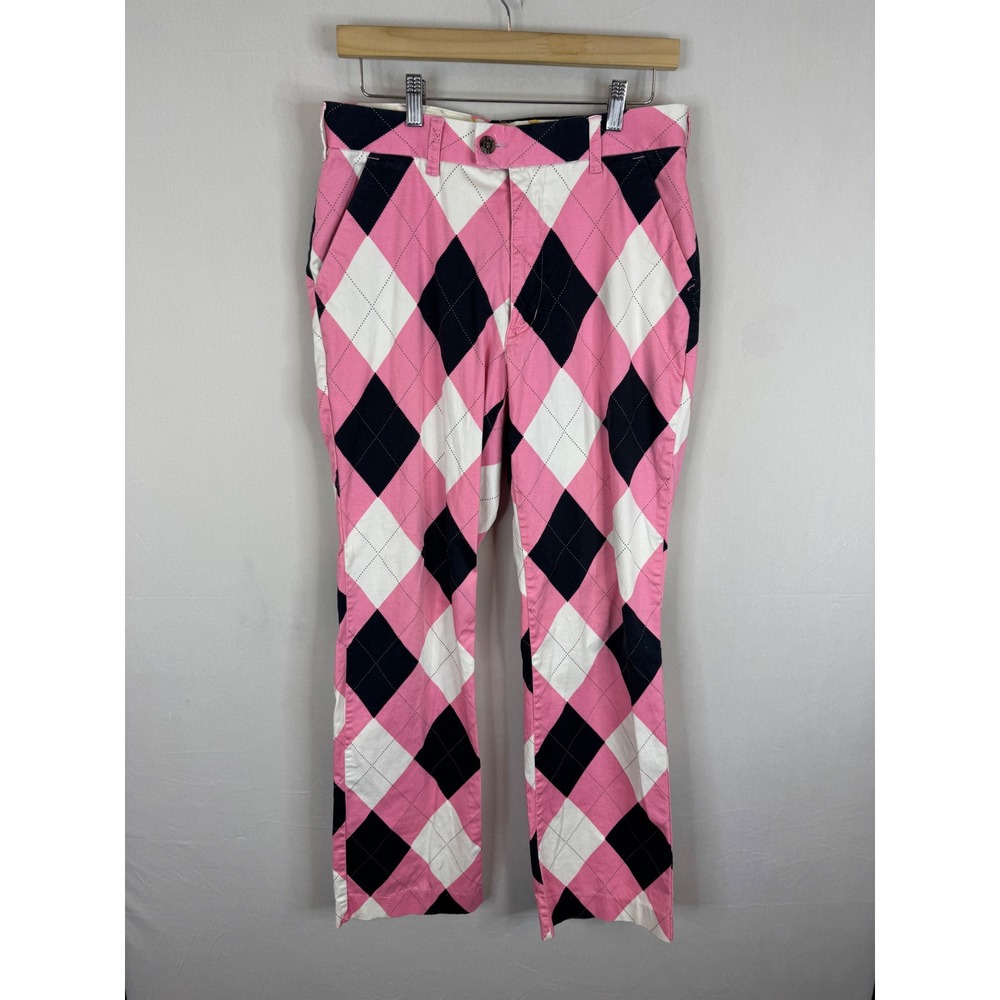 Loudmouth Golf Mens‎ Argyle Pants Pink Black White 32x32 Cotton Stretch Trousers